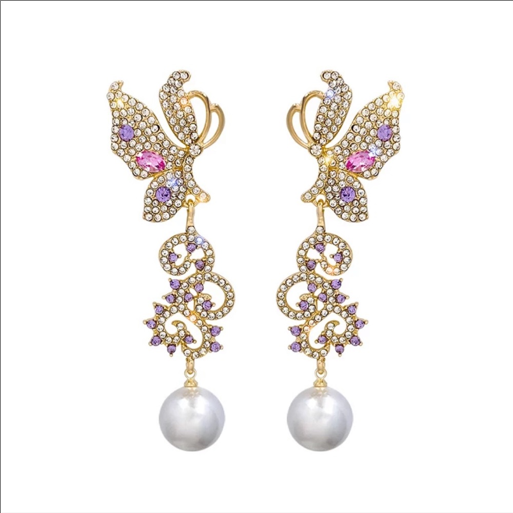 Beautiful Butterfly Pearl Drop Earrings - Picture 2 of 5